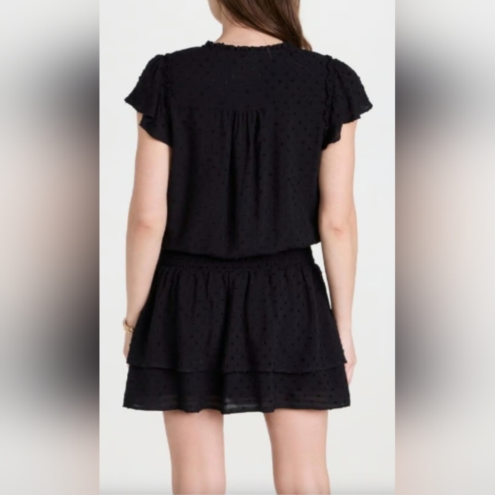 PAIGE Cristina Black Smocked Mini Dress Flutter Sleeve Tiered S - Picture 2 of 15